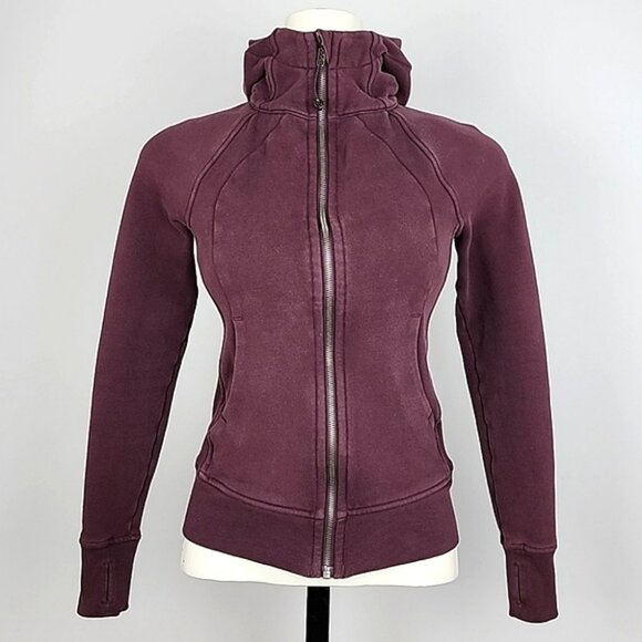 Lululemon Scuba Full Zip Hoodie Garnet Thumbholes Pockets Size 2 - Picture 2 of 12